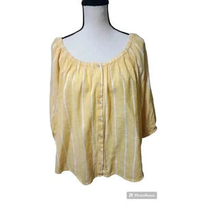 Style & Co Linen Blend Blouse Peasant Beachy Cruise Wear Yellow Size 1X
